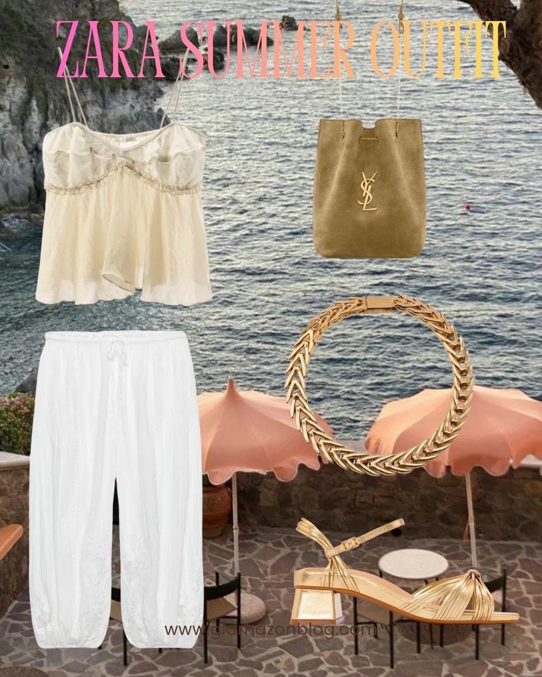 Summer outfit, holiday outfit, Saint Laurent bag, gold bag, barefoot wear shoes, ysl bag, suede bag, balloon trousers

#LTKtravel #LTKeurope #LTKsummer
