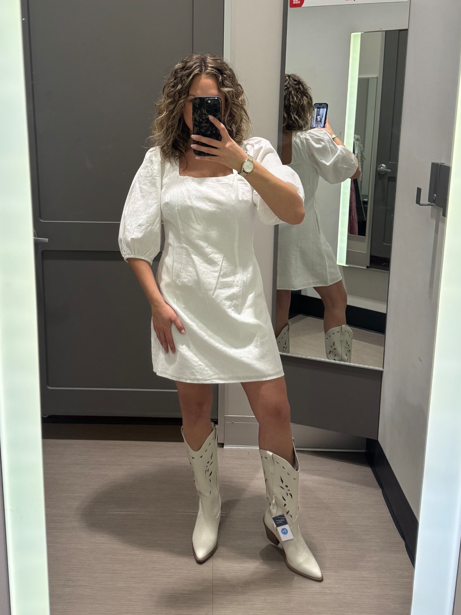 Cowboy Boots 
White Dress 

#LTKPetite #LTKSeasonal #LTKootd