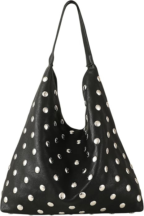 Studded Hobo Purse for Women, Leather Tote Bag Rivet Studded Shoulder Bag Punk Handbag | Amazon (US)