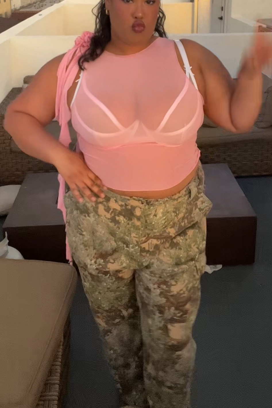 Cute Florence ruffle top and camo pants! 