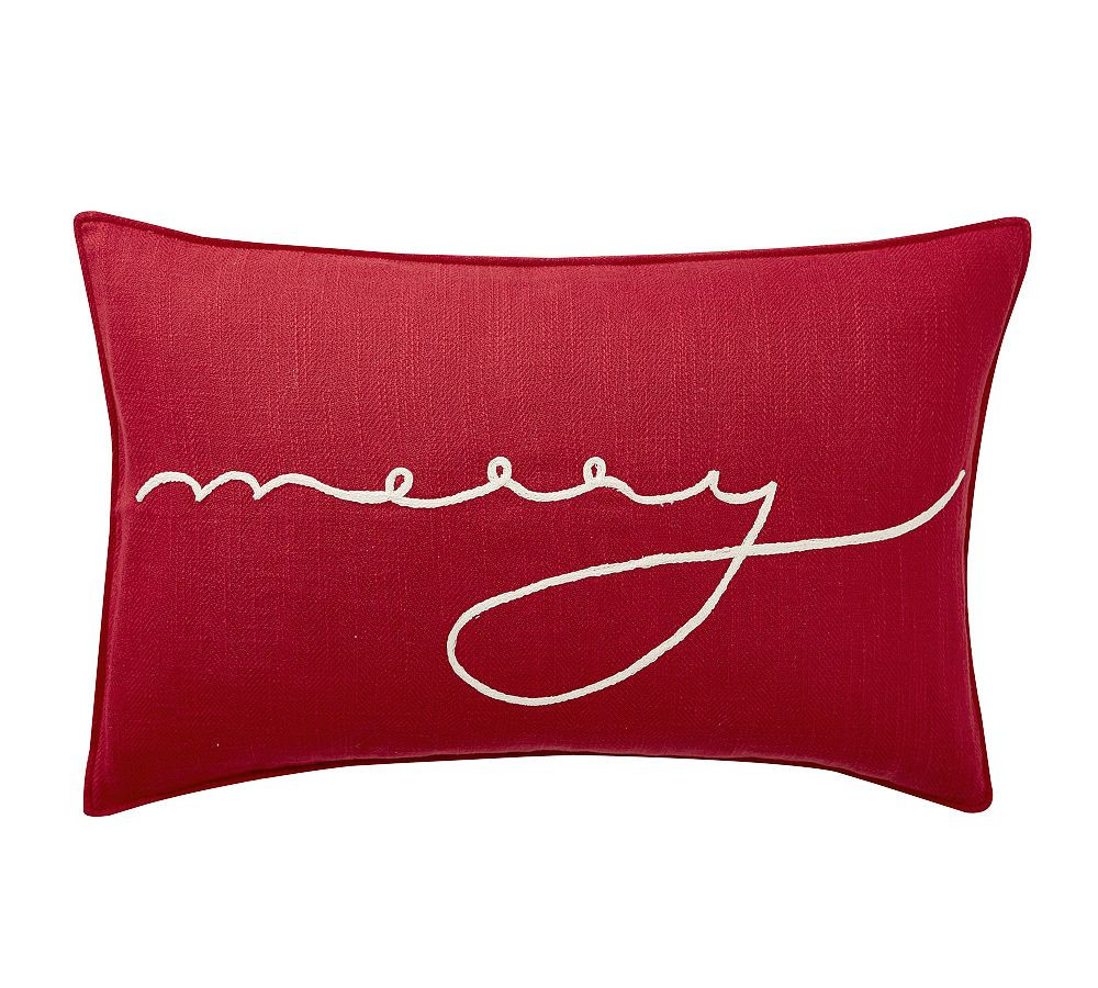 Merry Lumbar Pillow Cover, 16 x 26"", Red | Pottery Barn (US)