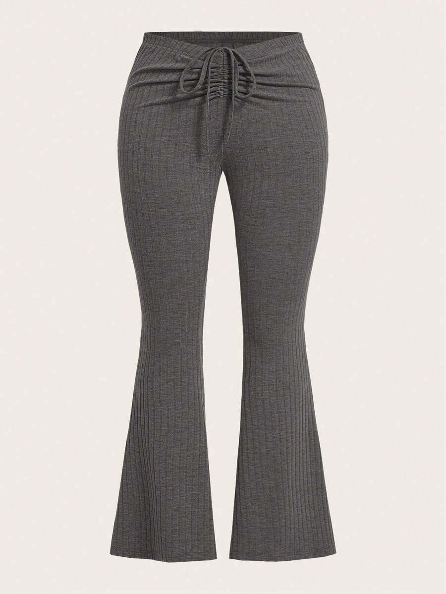 SHEIN EZwear Plus Drawstring Front Flare Leg Pants | SHEIN