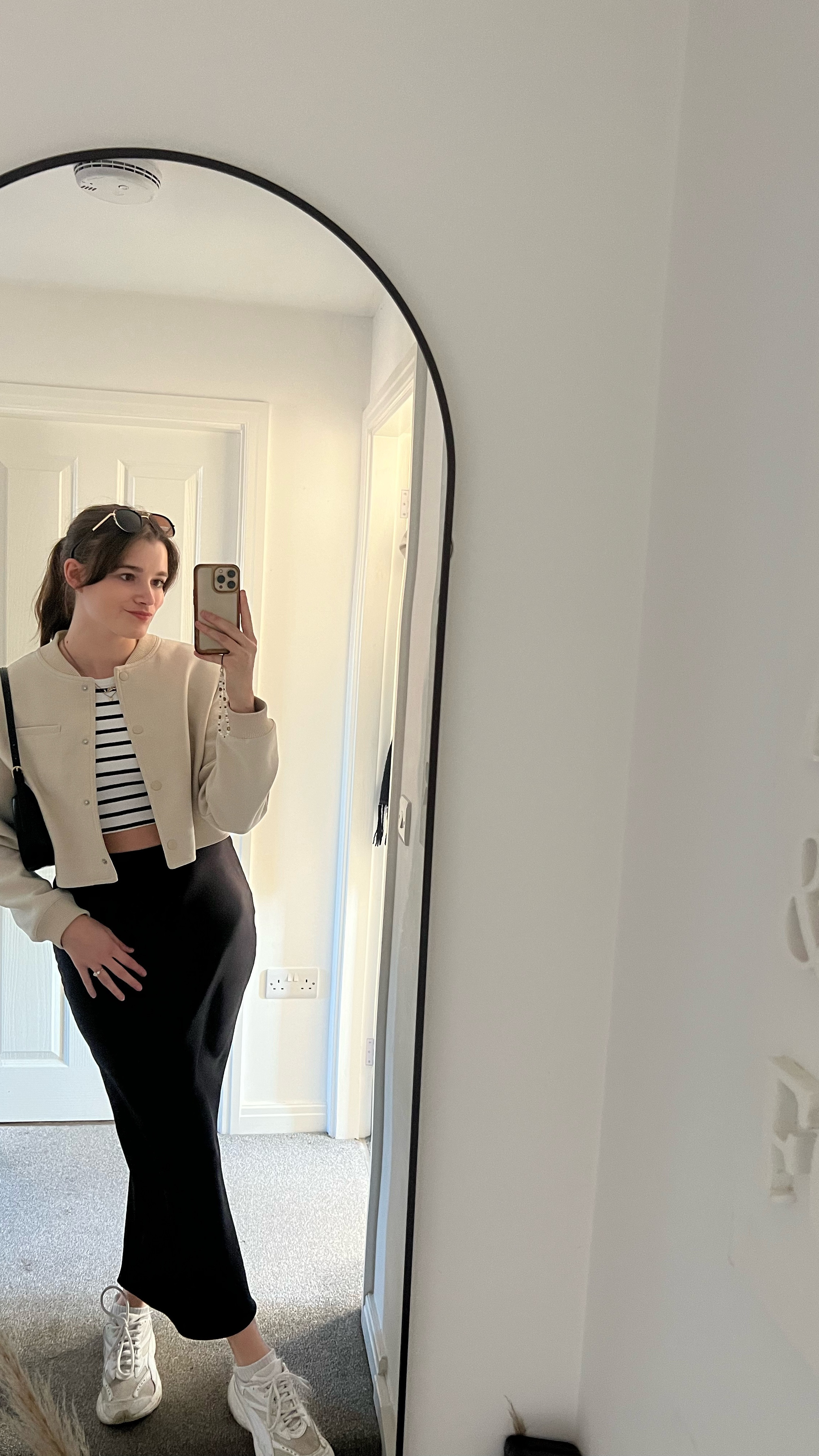 The perfect spring fit to end 10 days of spring outfits!! 

Light layers for when the rain comes, but cool enough for when the sun burns through 😍 

Satin skirt is F&F clothing but have linked similar 🫶🏻 

Zara, H&M, ASOS, Stradivarius, highstreet outfits, spring style, spring outfit ideas, black and white, monochrome outfits, neutral outfit, black satin skirt 

#LTKspring #LTKuk #LTKstyletip
