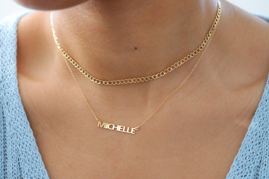Custom Name Necklace - Simple Block Name Necklace - Tiny Nameplate Necklace - 14K Gold Filled or ... | Etsy (US)