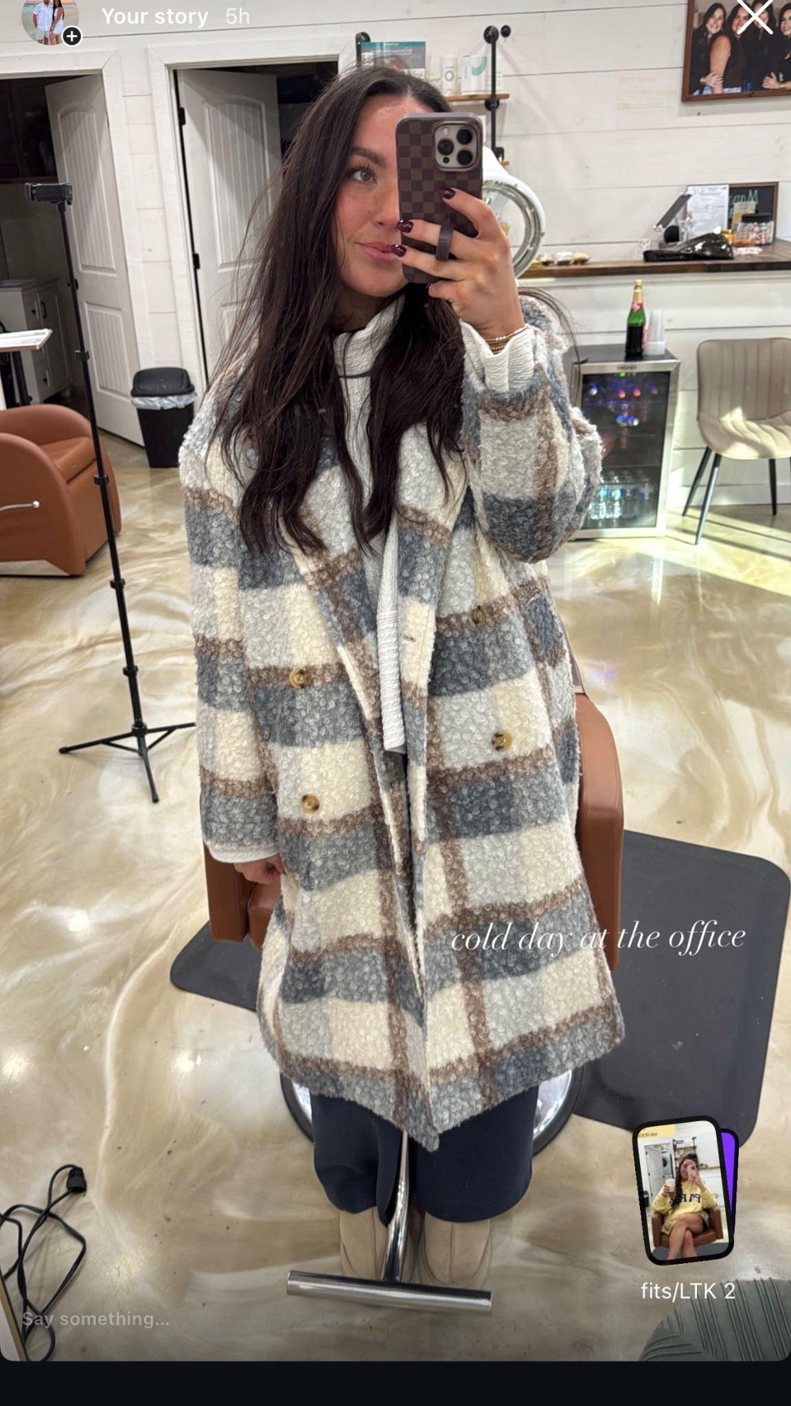 I found the coat on Curtsy but the brand is Shop Stevie! I’m in a large in everything 