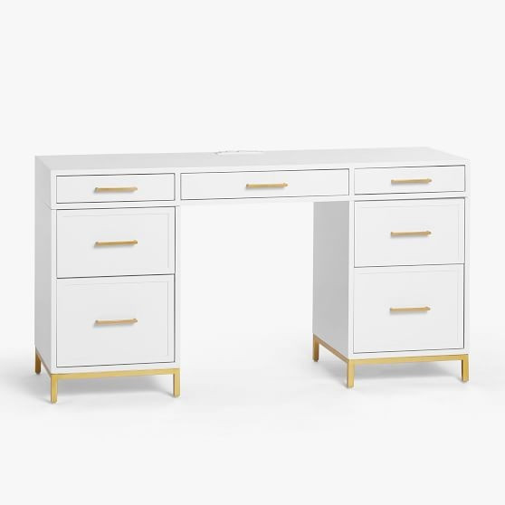 Blaire Smart Storage Desk, Lacquered Simply White, In-Home | Pottery Barn Teen