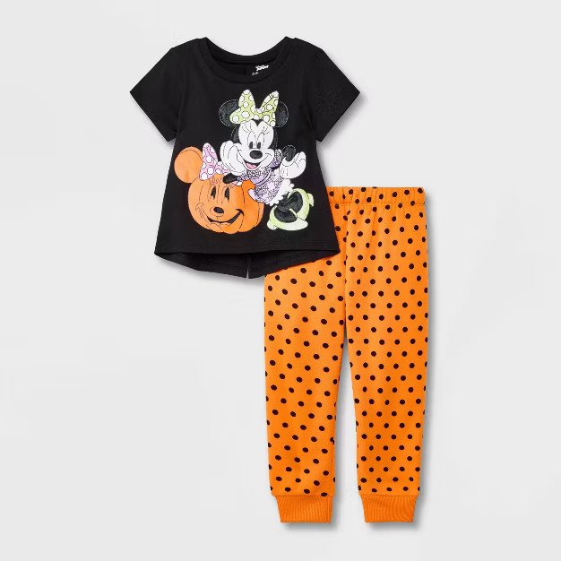 Toddler Girls' Minnie Mouse Polka Top and Bottom Set - Black | Target