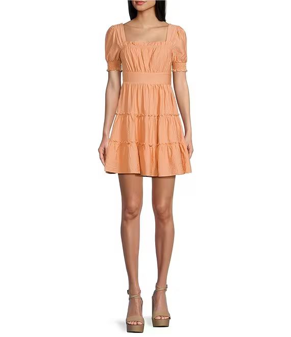 Short Sleeve Ruffle Tiered Fit & Flare Dress | Dillard's