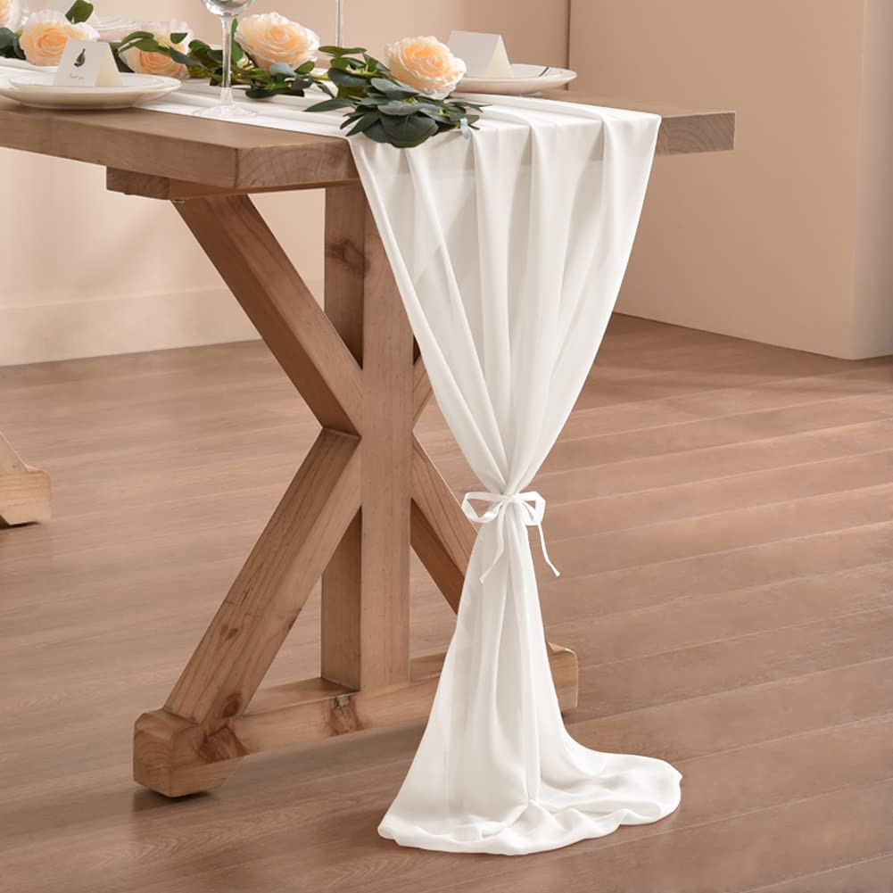 Socomi Ivory White Chiffon Table Runner Easter Spring Boho Rustic 10ft 29x120 Inches Wedding Runn... | Amazon (US)
