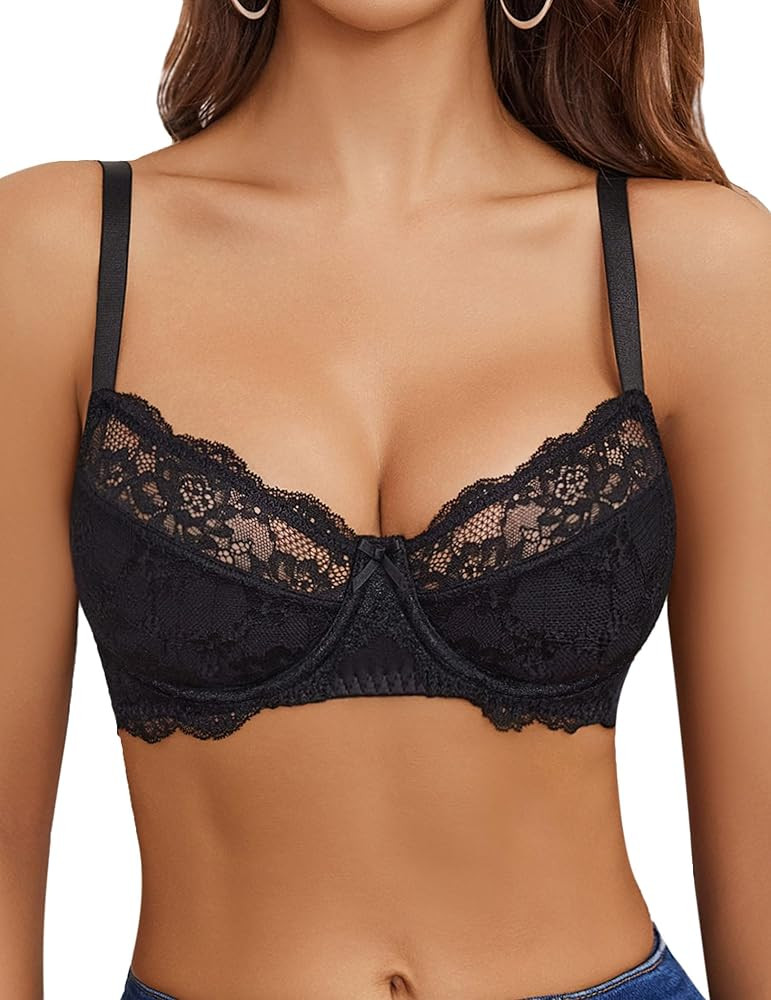 Avidlove Women's Sexy Lace Bra Mesh Balconette Underwire Unlined Everyday Bra Lingerie | Amazon (US)