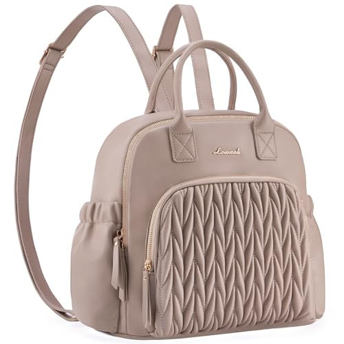 LOVEVOOK Diaper Bag Backpack, Small Leather Diaper Backpack, Quilted Stylish Waterproof Baby Diaper Bags with Insulated Pockets for Mom Women Light Camel | Amazon (US)
