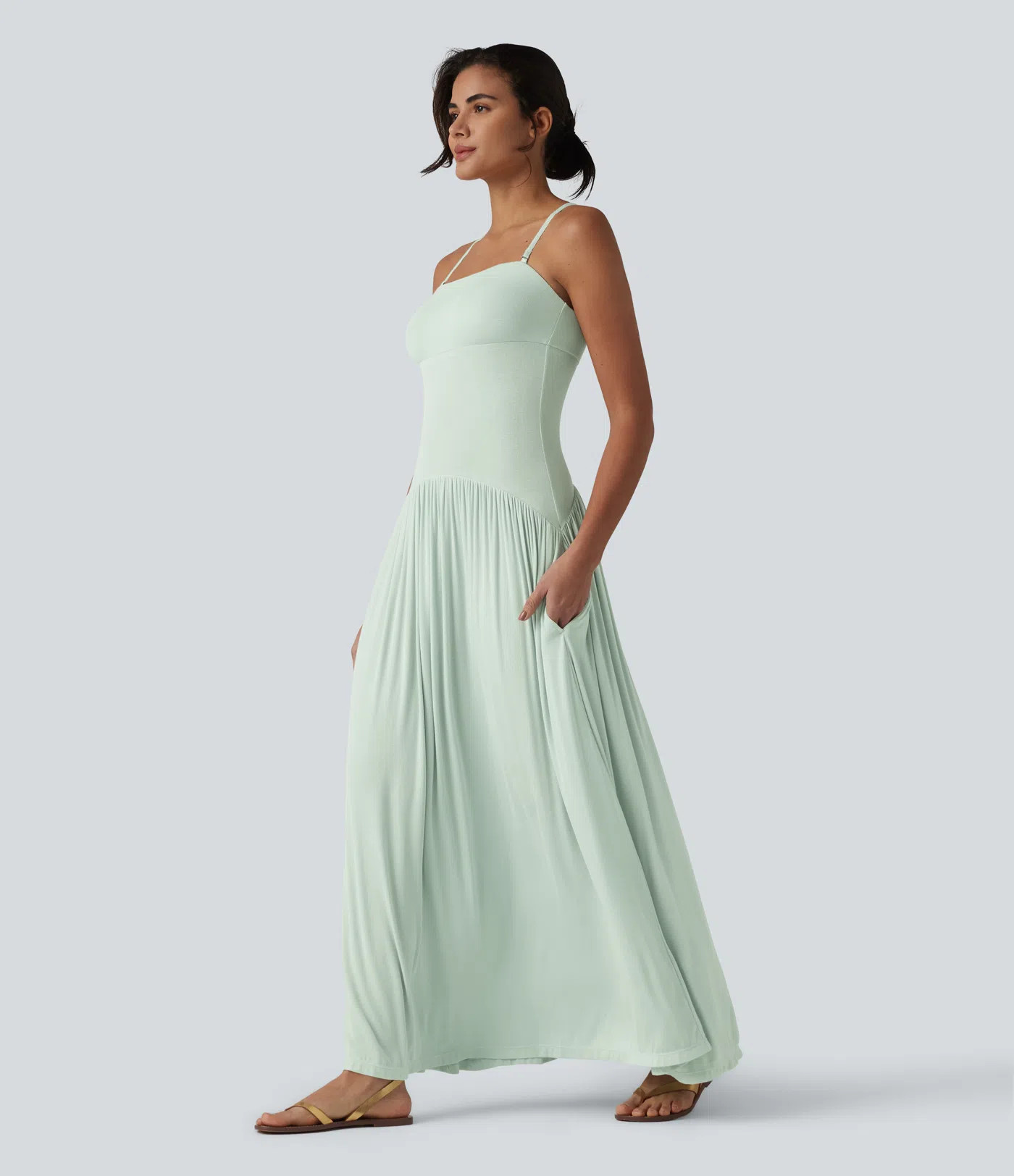 Women’s Ribbed Flowy Maxi Slip Dress with Pockets - Halara | HALARA