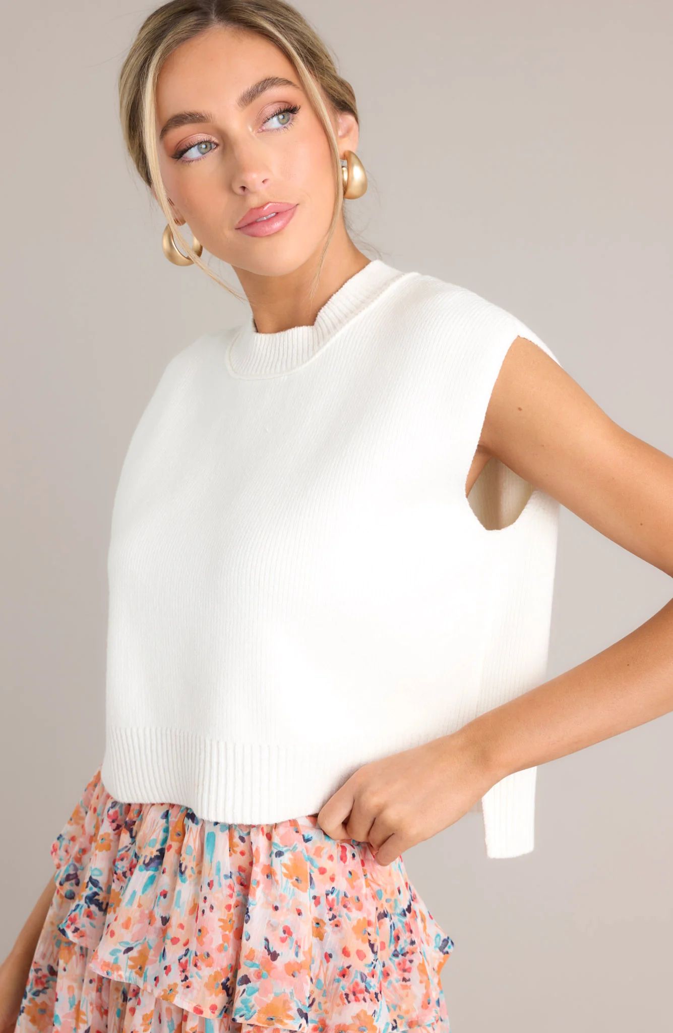Sarcastically Yours White Sweater Crop Top | Red Dress