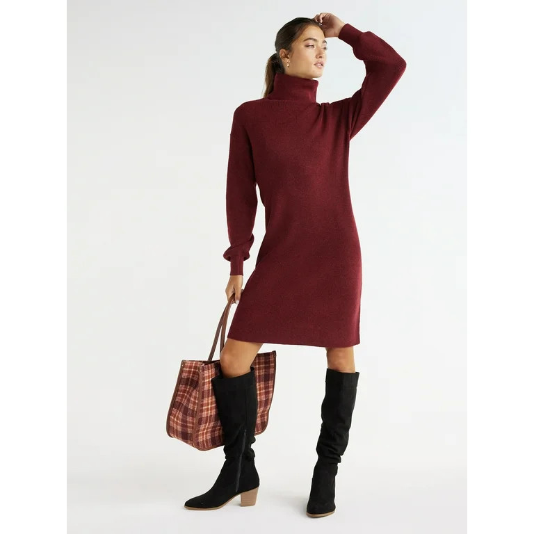 Time and Tru Women's Ribbed Knit Turtleneck Dress, Sizes S-XXXL | Walmart (US)