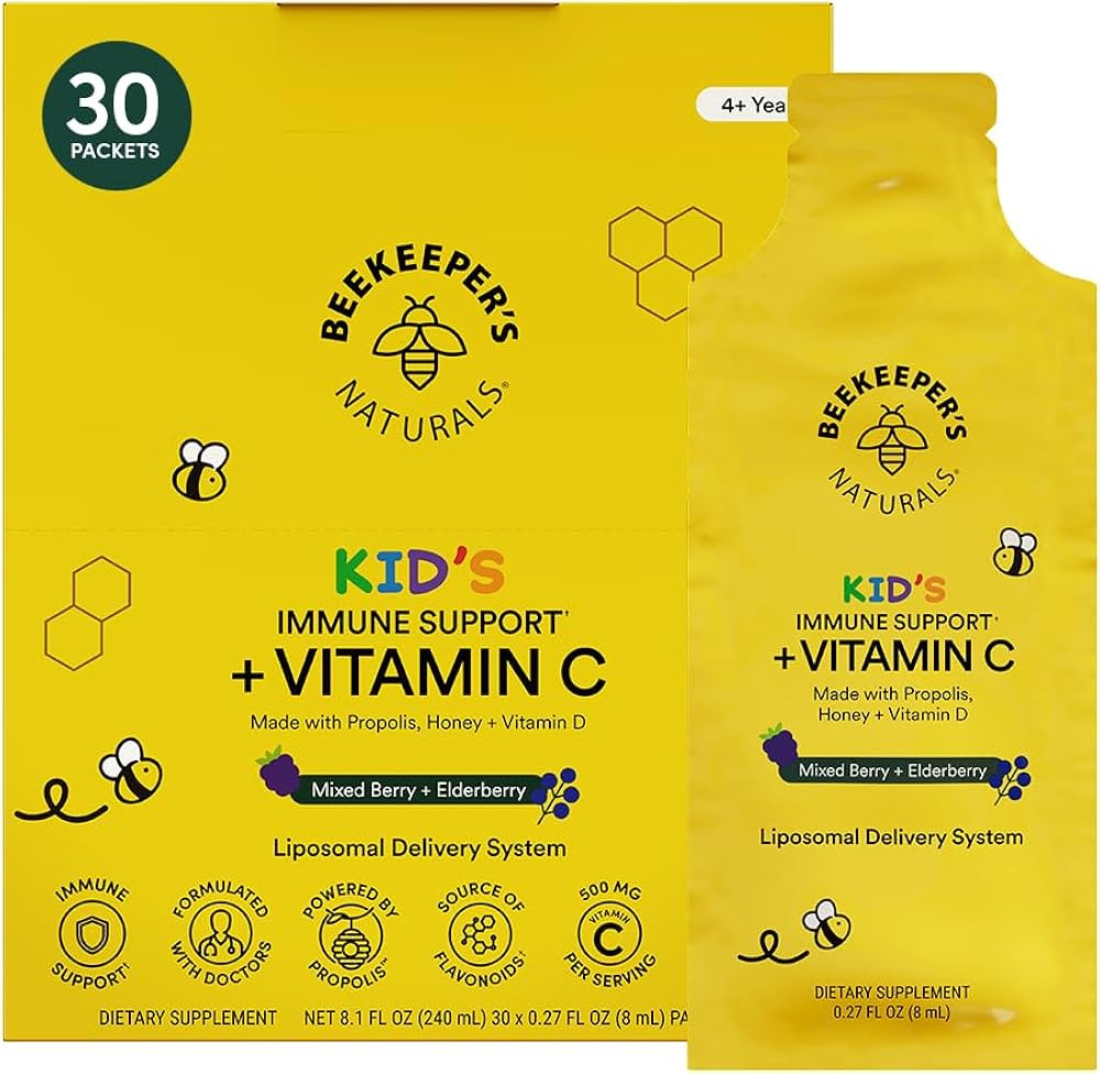 Beekeeper's Naturals Kid's Immune Liposomal Vitamin C, 500 mg Vitamin C, Elderberry, Vitamin D, P... | Amazon (US)