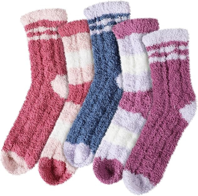 Trifabricy Fuzzy Socks - 5 Pairs Slipper Socks for Women, Women's Winter Warm Cozy Sock, Non Slip... | Amazon (US)