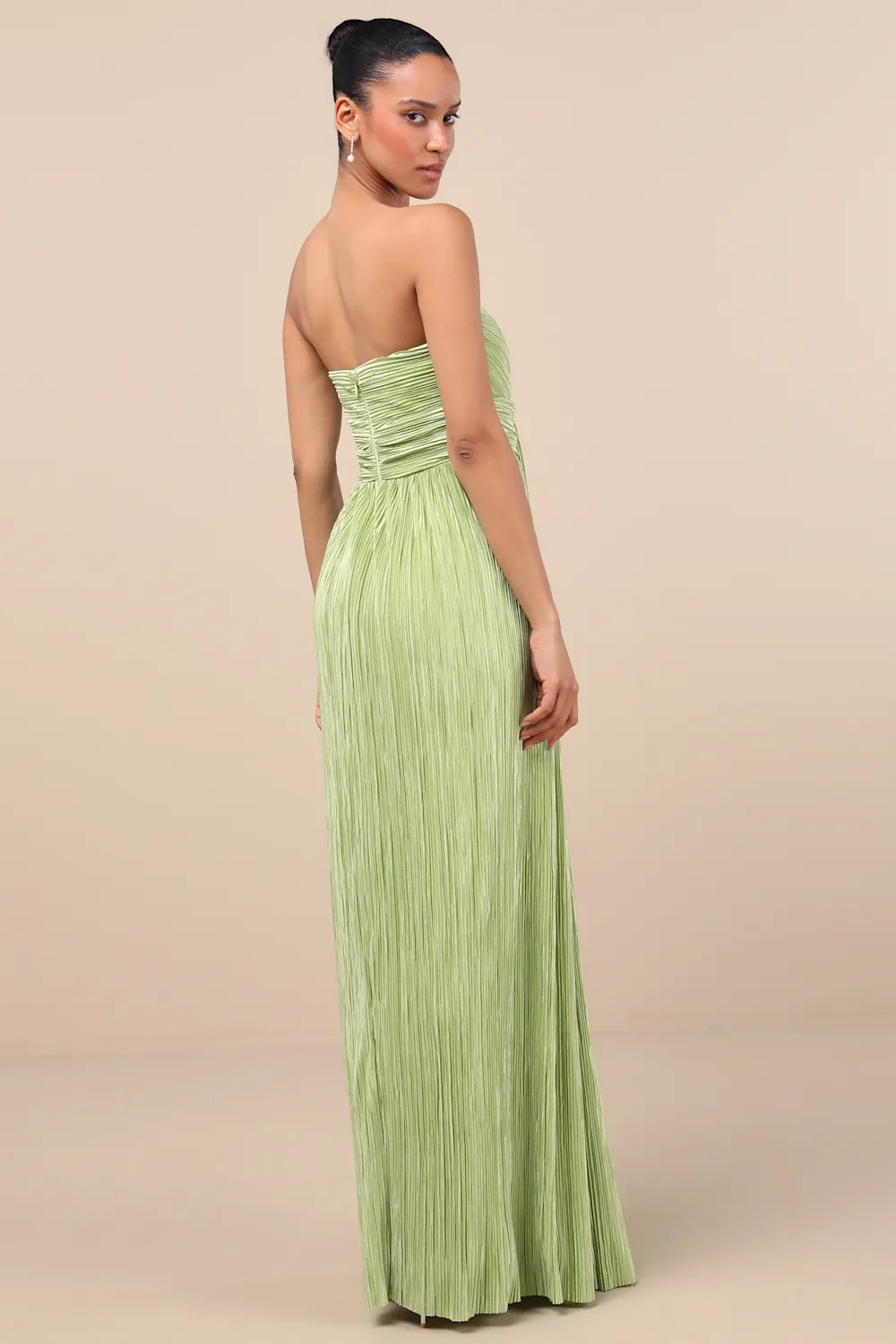 Oswin Lime Green Satin Plisse Strapless Maxi Dress | Lulus