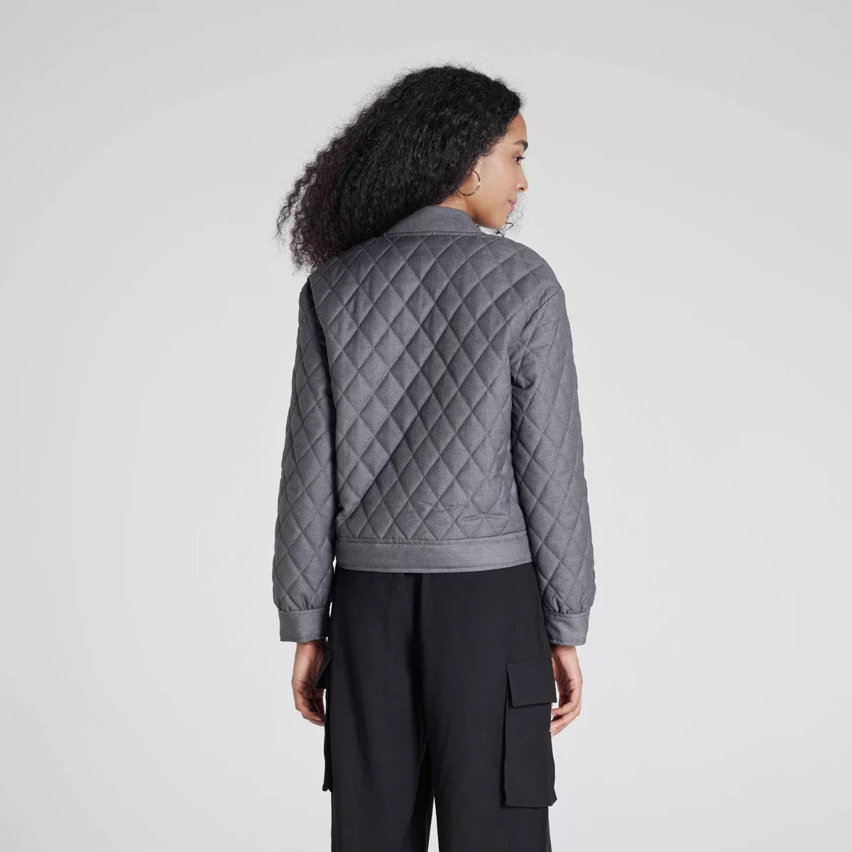 Women's Quilted Bomber Jacket - A New Day™ Dark Gray L | Target