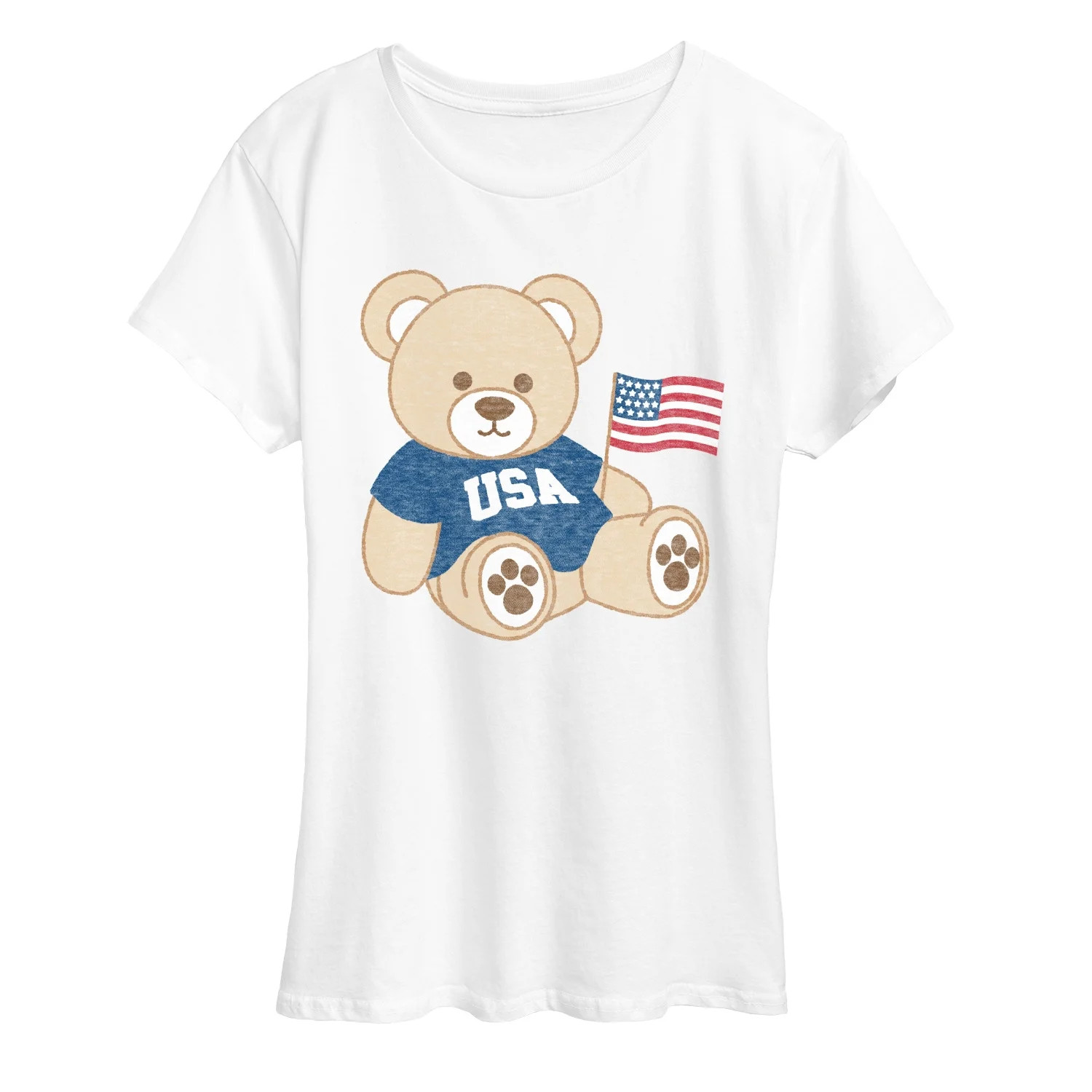 Instant Message - USA Teddy Bear - Women's Short Sleeve Graphic T-Shirt - Walmart.com | Walmart (US)