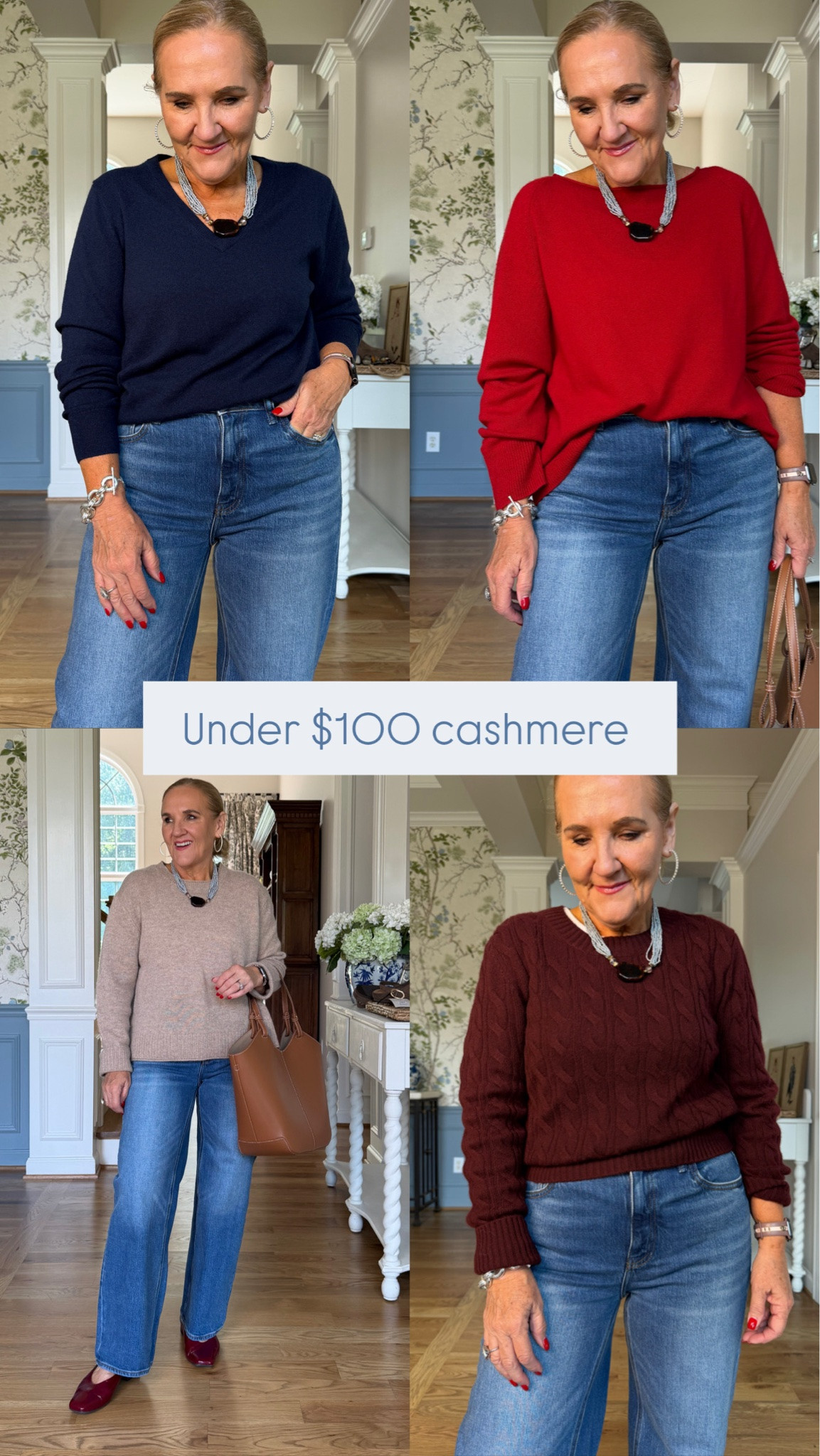 @quince #QuincePartner 
7 Cashmere sweaters explained
Whether you want a more structured tailored fit or a relaxed fit, a heavier cashmere or a lightweight option, Quince has it. Wearing medium in all except the Shrunken cableknit and v-knit, I sized up in those.
1-Structured cardigan the tightest knit, definitely feels more like a jacket. I did cuff back the bell sleeves and tack with a microstitch $159.90
2-Oversized Crewneck a medium weight cashmere more body than the lesser priced options, still oversized, crewneck has a substantial ribbing $119.90
3-Fisherman boxy cropped cardigan ribbed knit, medium weight, not that cropped $119.90
4-Shrunken cable crewneck I did size up to a large, not oversized, beautiful cable knit makes it more substantial but still not heavy $89.90
5-Boxy Crewneck has side slits, relaxed loose fit, perfect medium weight but a looser knit than the more expensive options $79.90
6-Boatneck cashmere, rolled neckline and hem, lightweight similar to $50 cashmere v-neck perfect to wear with skirts or over dresses, has an elegant feel to it. $79.90
7-V-Neck cashmere (also comes in a crewneck) I size up to a large, wears like a t-shirt, lightest weight sweater $50

#LTKOver40 #LTKSeasonal #LTKootd