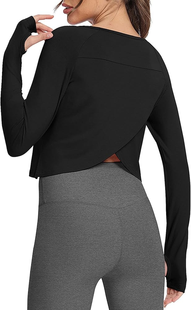 Bestisun Long Sleeve Cropped Tops Athletic Workout Athletic Yoga Gym Crop Tops for Women | Amazon (US)