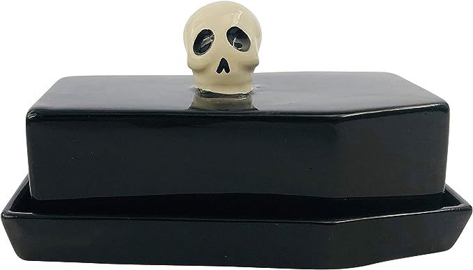 Boston Warehouse Coffin Shaped with Skull Handle Covered Butter Dish, Standard, Black | Amazon (US)