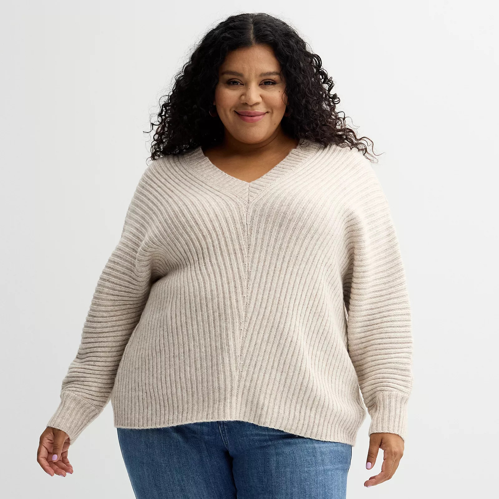 Plus Size Sonoma Goods For Life® Dolman Sleeve V-Neck Sweater, Women's, Size: 1XL, Sand Grey | Kohl's