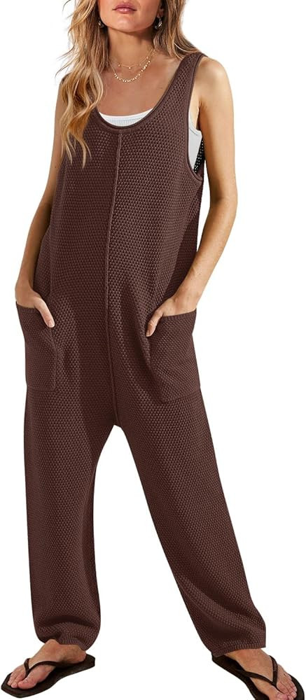 SENSERISE Womens Knit Jumpsuits Sweater Romper One Piece Loungewear Sleeveless Long Pants Overall... | Amazon (US)