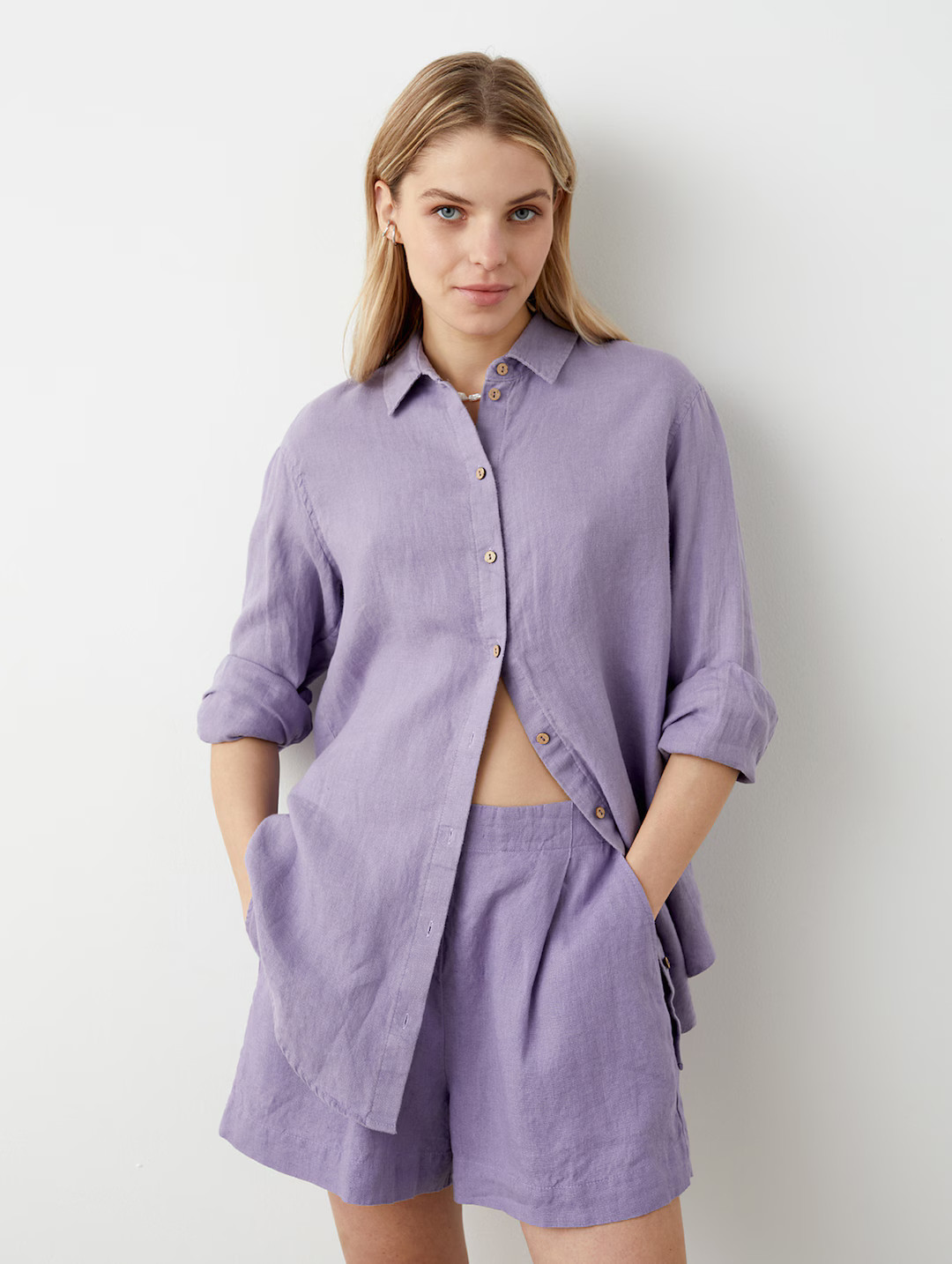 Button up shirt with classic collar and cuffs, loose fit linen shirt women, oversized linen top, ... | Etsy (US)