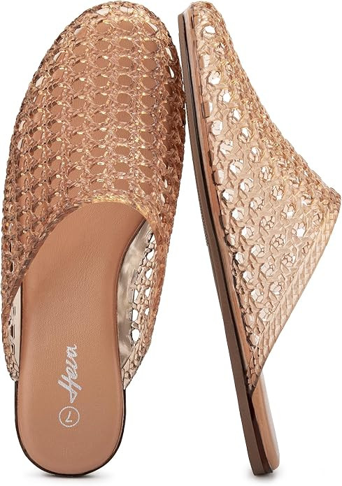 HEVA Women's Jelly Slide Sandals - Clear Mesh Hollow Slip On Closed Toe Slippers - Lightweight Ca... | Amazon (US)