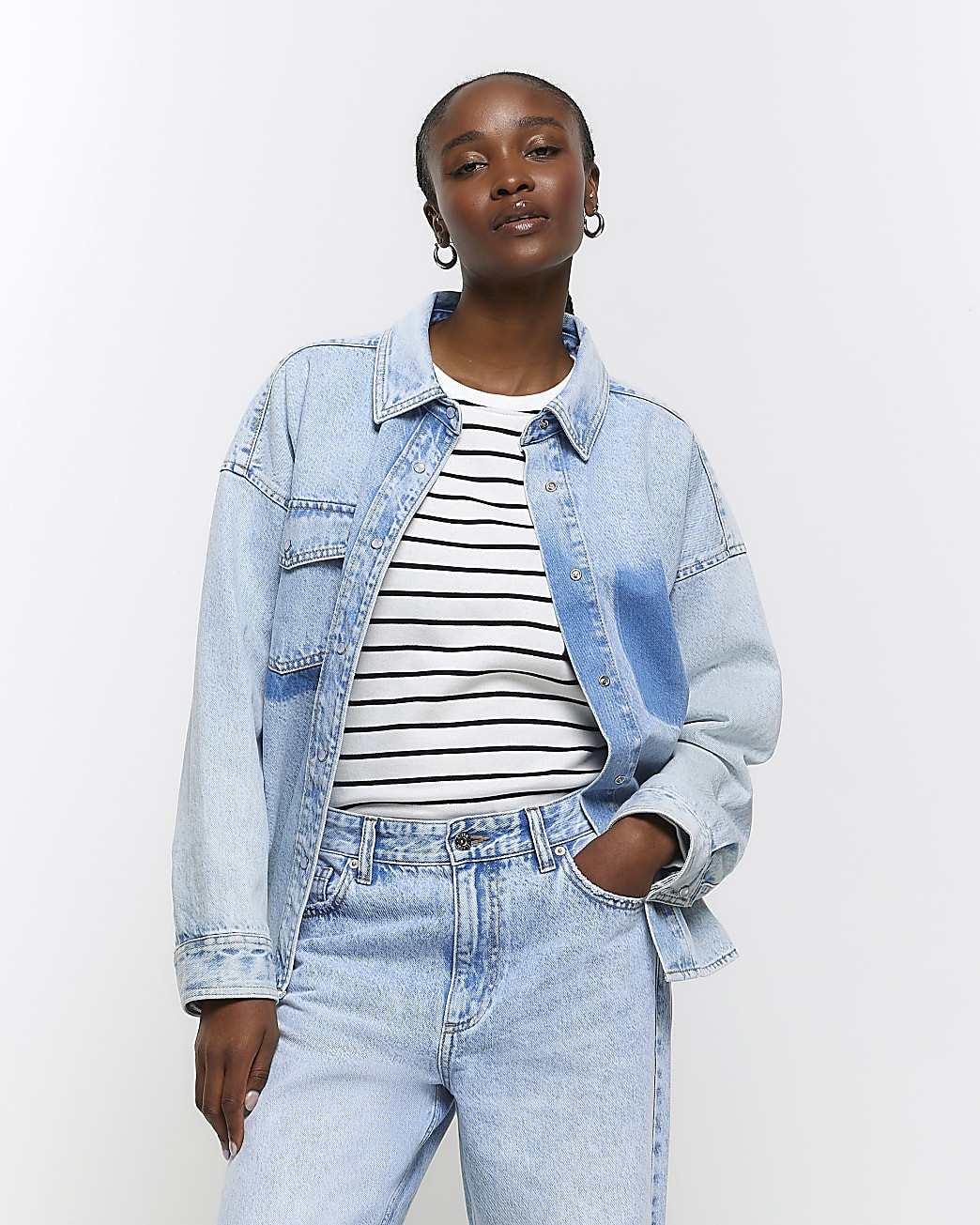 Blue Denim Shadow Pocket Shirt | River Island (UK & IE)