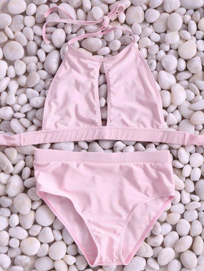 High Neck Pink Cut Out Bikini Set | ZAFUL (Global)