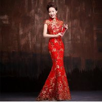 Chinese Wedding Dress, Golden Sequins Dress, Red Cheongsam Qipao Wedding, Mermaid Tea Ceremony | Etsy (US)