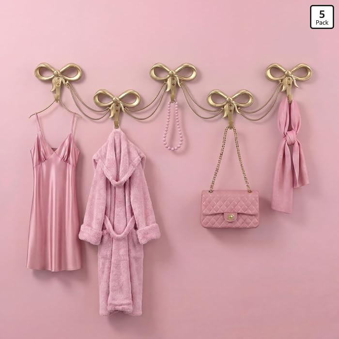 1 Set Gold Bows Wall Hooks Bow Knot Hooks for Nursery Bedroom Bathroom Cute Wall Mounted Function... | Amazon (US)