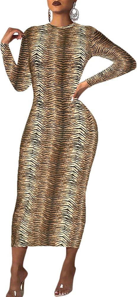Women's Long Sleeve Bodycon Dress - Midi Casual Club Party Long Fitted Tight Fall Dresses | Amazon (US)