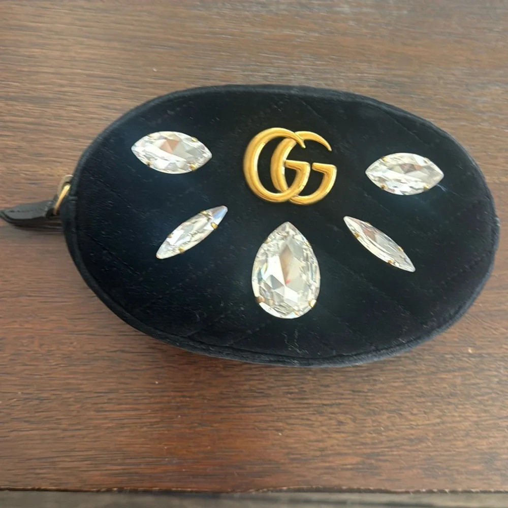Gucci GG Marmont Belt Bag Embellished Matelasse Velvet Black | Poshmark