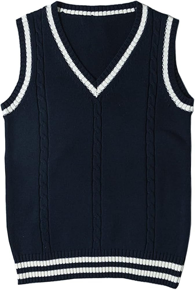 Blostirno Women’s Sweater Vest V Neck JK Uniform Kint Vests Solid Classic Sleeveless Pullover S... | Amazon (US)