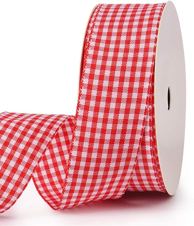 VIVIQUEN Red Gingham Ribbon Checkered Ribbon 1-Inch 25 Yard Each Roll 100% Polyester Woven Edge P... | Amazon (US)