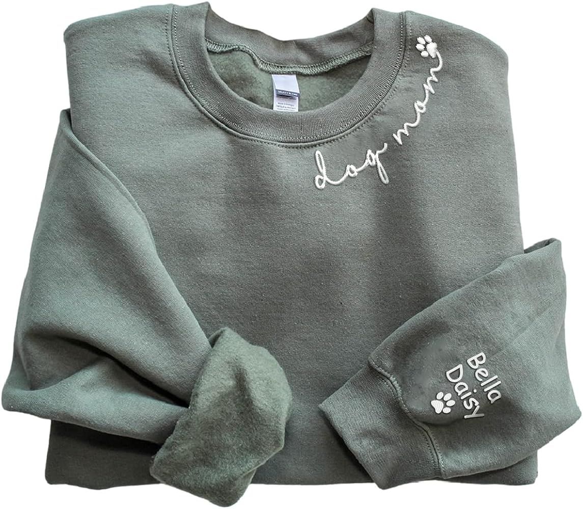 NAZENTI Custom Dog Mom Mama Embroidered Sweatshirt With Names On The Sleeve Birthday Mother's Day S  | Amazon (US)