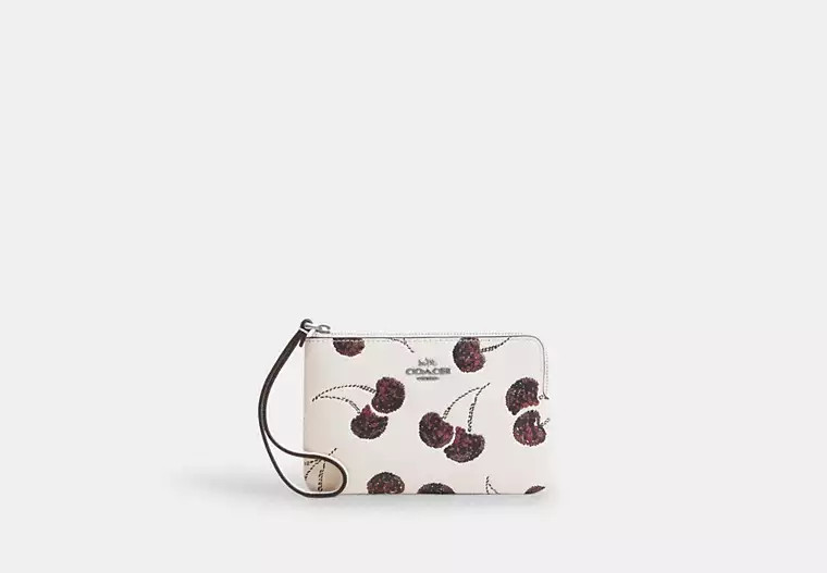 Corner Zip Wristlet With Cherry Print | Coach Outlet US