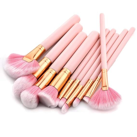 Jam Lee Makeup Brushes Set 10 pcs Pink Wood Handle Soft Nylon Bristles Kabuki Makeup Brush Cosmet... | Amazon (US)