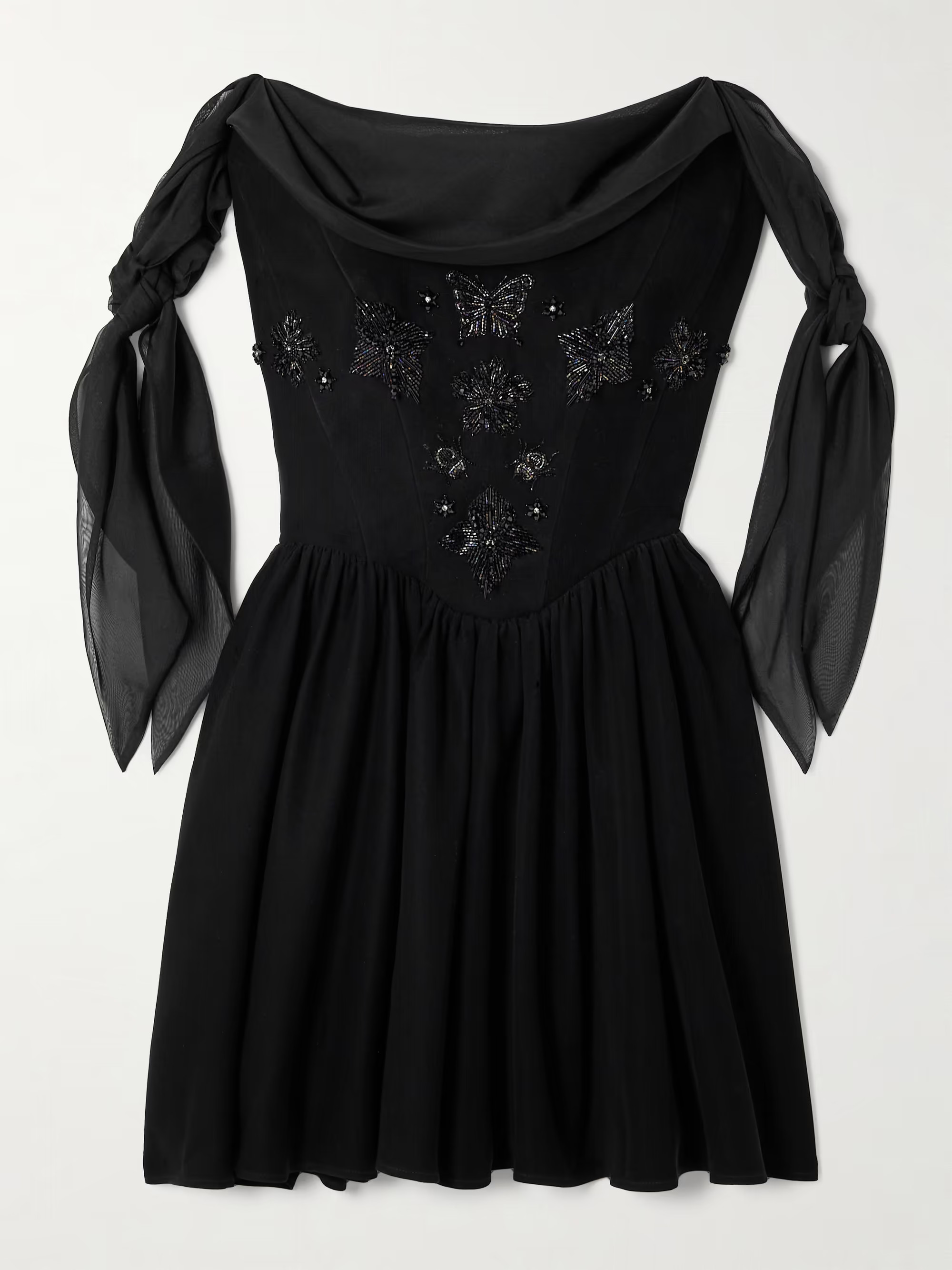 Iris off-the-shoulder tie-detailed embellished crepe de chine mini dress | NET-A-PORTER (UK & EU)