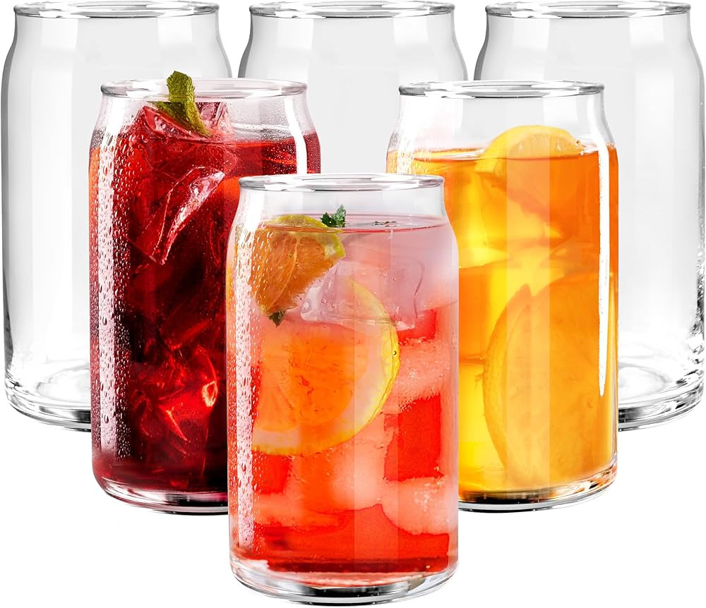 Amazon.com | GLING [6 Pack - 16 oz.] Glass Can Shaped Cups Beer & Coffee Tumbler Glasses, Cordial... | Amazon (US)