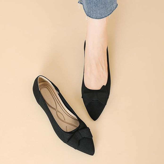 Women's Flats Shoes Comfortable Slip On Shoes Classic Dressy Pointed Toe Bow Knit Ballet Flat | Amazon (US)