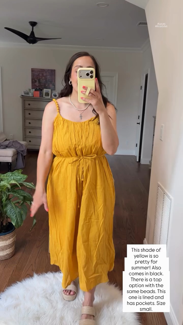 This shade of yellow is so pretty for summer! Also comes in black. There is a top option with the same beads. This one is lined and has pockets. Size small.  @target @targetstyle