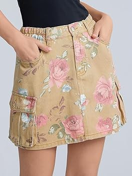SCOFEEL Women's Floral Print Cargo Skirt Y2K Elastic Waist Denim Mini Skirt Casual 2026 Jean Skir... | Amazon (US)