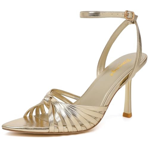 RIBONGZ Gold High Heels for Women Lace Up Summer Sandals Strappy Heels Pointed Open Toe Ankle Strap High Stiletto Sexy Pumps for Wedding Casual Dance Prom Party Comfortable Dressy Shoes 11 | Amazon (US)