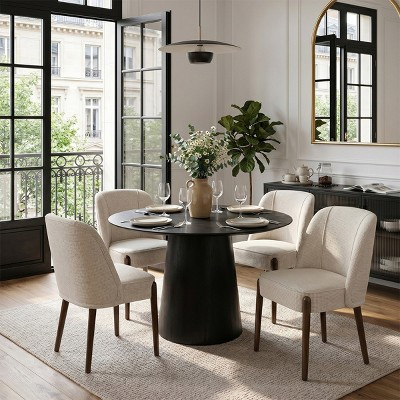 42" Round Pedestal Dining Table Set for 4, Modern Woodgrain Kitchen Table with 4 Beige Upholstered Curved-Back Chairs, Solid Wood Legs-Panipeachy | Target