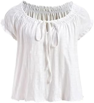 Women's Tie Front Crop Tops Y2k Puff Sleeve Scoop Neck Cute Blouses | Amazon (US)