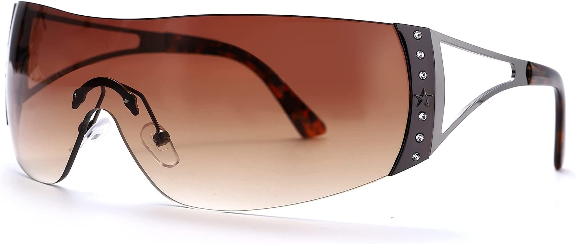 GUVIVI Wrap Around Y2K Sunglasses for Women Men Shield Flat Top Sunglasses Futuristic Frameless G... | Amazon (US)